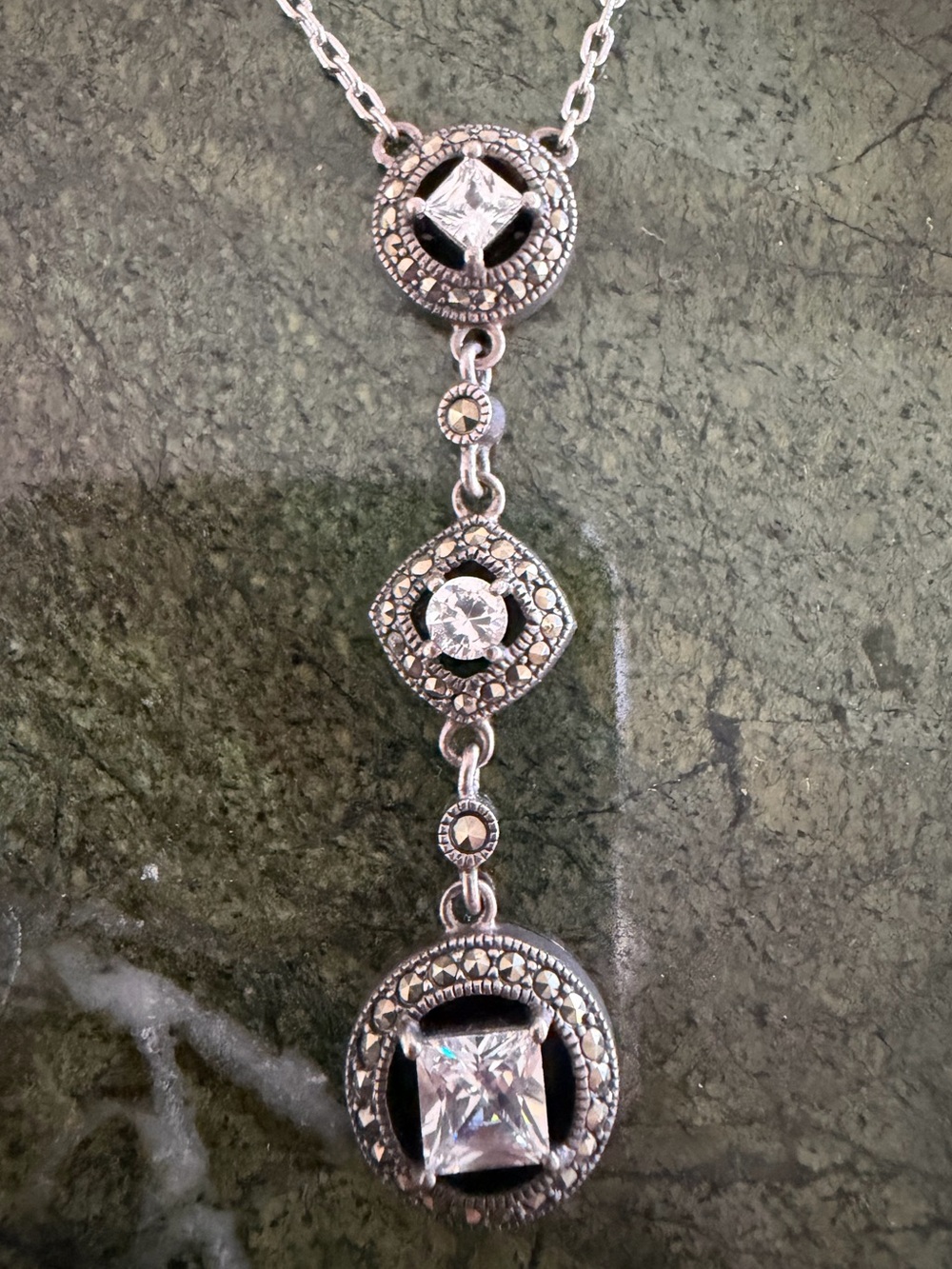 Judith Jack Art Deco Stirling Silver Lariat Nevklace